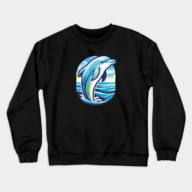 Oceanic Freedom - Dancing Dolphin Crewneck Sweatshirt by Moxis Watercolor